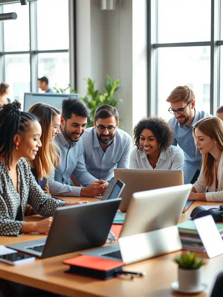 A diverse team of professionals working together in a modern office, symbolizing Pioneer Apex's commitment to providing comprehensive and integrated solutions.